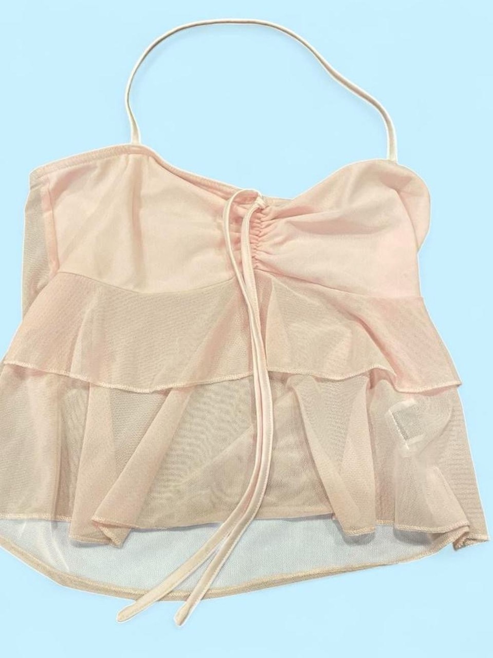 Women's Light Pink Ruffle Mesh Tank Top